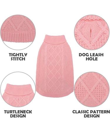 Mihachi Turtleneck Dog Sweater | Classic Cable Knit Winter Coat Apparel with Leash Hole | Ideal Gift for Pets | Large Flesh Pink - Buy Online on GoSupps.com