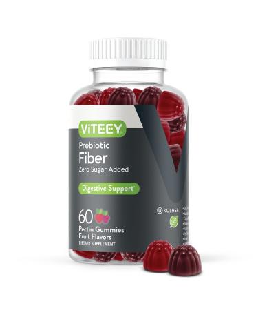Viteey Fiber Prebiotic Zero Sugar Added Gummies - Digestive Heath Regularity Support Natural Weight Support Vegan Dietary Supplement Good for Adults Teens & Kids - Fruit Flavored Pectin Gummy