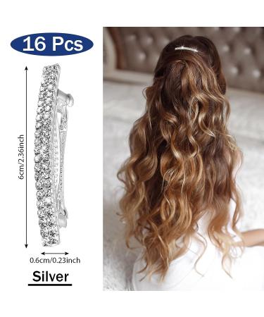 16-Piece Rhinestone Hair Barrettes - Silver Metal Spring Hair Clips for Women and Girls - Buy Online on GoSupps.com