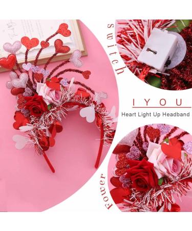 IYOU Valentines Led Headband Red Heart Light Up Hair Bands Rose Flower Amor Valentine's Day Cosplay Hair Accessories for Women - Buy Online on GoSupps.com