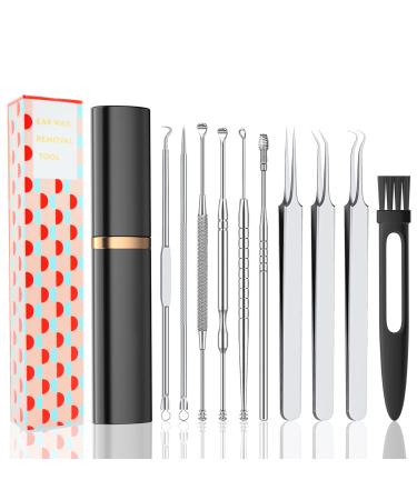 9 PCS Blackhead Remover Tools & Ear Pick Earwax Removal Kit  Pimple Popper Tool Kit  Professional Stainless Blackhead Extractor Tools & Ear Cleansing Tool Set with Cleaning Brush and Storage Box 9 PCS Tools Set