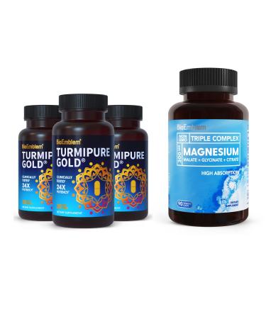 BioEmblem Triple Magnesium Complex and BioEmblem Turmeric Curcumin with Clinically Studied TurmiPure - Joint Support Healthy Inflammation Turmeric Supplements