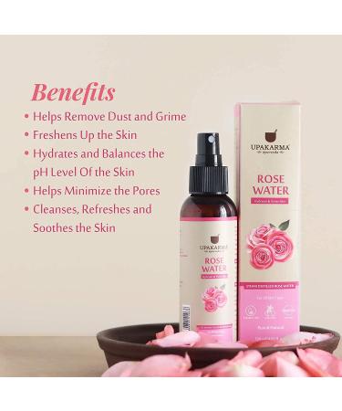 UPAKARMA Ayurveda Pure Natural Rose Water Spray for Face - 4.05 fl. Oz | Best Gulab Jal for Hydration & Skincare - Buy Online on GoSupps.com