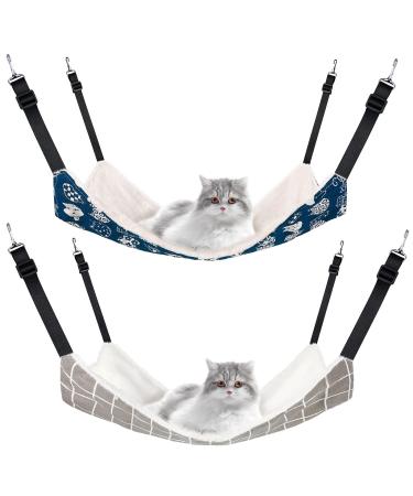 2 Pieces Reversible Cat Hanging Hammock Soft Breathable Pet Cage Hammock with Adjustable Straps and Metal Hooks Double-Sided Hanging Bed for Cats Small Dogs Rabbits Plaid Medium