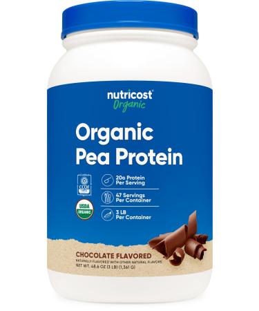 Nutricost Organic Pea Protein Powder (3 LBS) Chocolate - Certified USDA Organic Protein from Plants Vegetarian Friendly Gluten Free Non-GMO