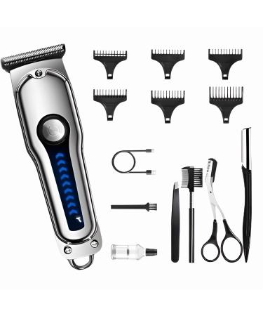 Beard Trimmer for Men Cordless Barber Clipper Kit &T Blade Trimmer Two-Speed Adjustable Electric Razor Hair Cutting Shavers for Mustache Body Face Mens Gifts Silver