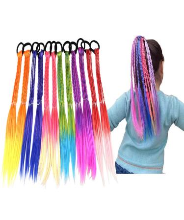 Girls Hair Extensions Accessories -Colorful Wigs Beauty Hair Bands Headwear Kids Twist Braid Rope Ponytail Hair Ornament Girls Hair Accessories Headdress For Women Kids Headbands Rubber Bands 12pcs 12PCS A Style