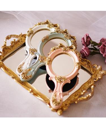 Vintage Princess Handheld Makeup Mirror with Rose Embossed Design - Pink - Buy Online on GoSupps.com