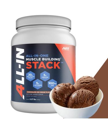 All-in-One Muscle Building Stack - Chocolate Whey Protein Isolate Creatine Monohydrate HMB and L-Glutamine 4 products in one Nothing Artificial 30 servings