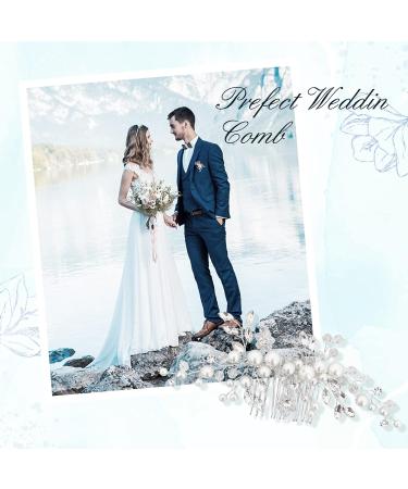 Makone Silver Pearl Flower Wedding Hair Piece for Bride | Bridal Accessories for Women & Girls - Wedding Hair Clips Pearl Comb - Buy Online on GoSupps.com