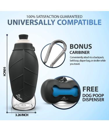 Innoshopp Dog Water Bottle - Portable & Leak Proof Dispenser for Dogs - BPA Free with Carabiner - Ideal for Walking, Hiking, Travel - Black - Buy Online on GoSupps.com