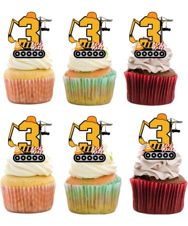 18pcs Construction Cupcake Toppers for Boys Girls 3rd Happy Birthday Construction Theme Party Supplies Yellow Number 3 Building Truck Excavator Cake Decorations - Buy Online on GoSupps.com