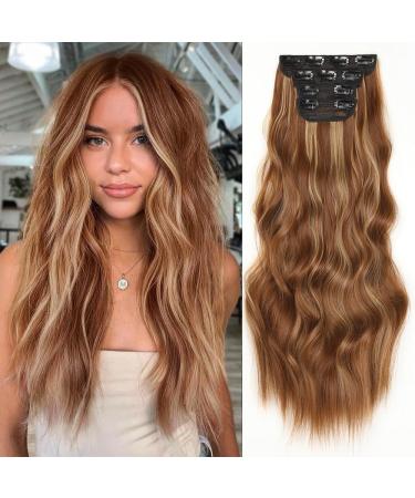 YDDM Hair Extensions Clip in Extensions Wavy hair extension with clips full of heads like real hair hair exension clips cheap clip extensions synthetic hair part for women (20 inch 4pcs) 20 inch p30/26d#