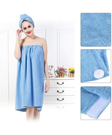 Soft Spa Bathrobe Set - High Absorbency Blue Towel Bathrobe & Quick Dry Hair Drying Cap for Ultimate Comfort - Buy Online on GoSupps.com