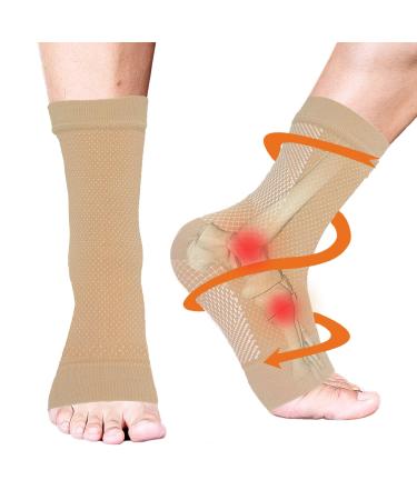 Neuropathy Socks Compression Socks for Men Women Ankle Sleeve Compression Support Brace for Relief of Plantar Fasciitis Achilles Tendonitis Foot Pain (Skin L/XL) L/XL Skin