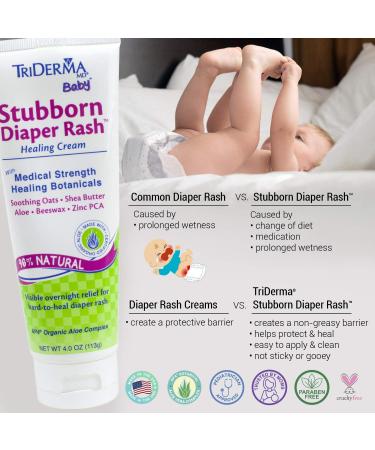TriDerma MD Baby Stubborn Diaper Rash Relief Cream - 4.0 Ounce | Treat, Heal, and Prevent Diaper Rash | Non-Greasy Ointment for Hard-to-Heal Rash - Buy Online on GoSupps.com