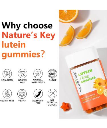Nature's Key Lutein Gummies 12mg with Zeaxanthin & Vitamin A for Kids and Adults | Eye Health and Brain Function Supplement | Orange Flavor, 120Ct 120 Count (Pack of 1) - Buy Online on GoSupps.com