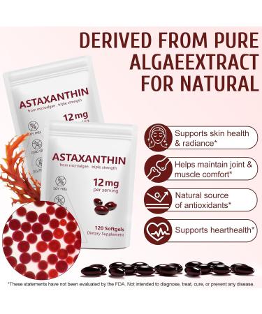 Astaxanthin Supplements 12mg 120 Softgels Premium Astaxanthin Antioxidant Supplements Triple Strength Skin Vitamins with Antioxidant Activity Supports Eye Joint Brain Heart & Immune System (1) (1) - Buy Online on GoSupps.com