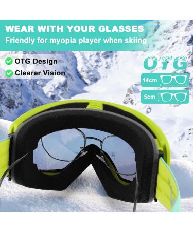Trusiel Ski Goggles for Men & Women - Anti-Fog OTG UV400 Protection Helmet-Compatible - Green - Buy Online on GoSupps.com