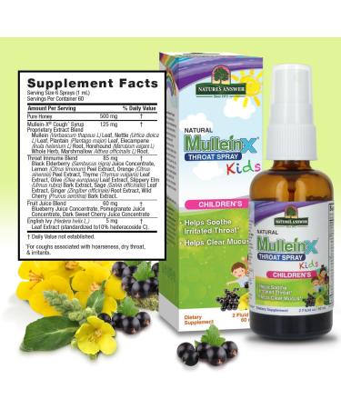 Nature's Answer Mullein X Kids Throat Spray 2oz - Gluten Free Vegetarian Alcohol Free Non GMO Clears Mucus Soothes Irritated Throat Made in USA - Support for Children Toddlers- Travel Size - Buy Online on GoSupps.com