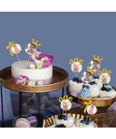 RoadSea 1st Birthday Cupcake Toppers with Photo Frame - Baby Shower Party Photo Cupcake Supplies - 1st Birthday Milestone - Boy Girl Birthday Party Dessert Decorations - 12 PCS Glitter - Buy Online on GoSupps.com