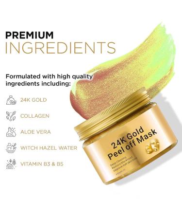 24K Gold Peel Off Face Mask - Anti Aging Lifting Moisturizing & Revitalizing - Reduces Wrinkles & Blackheads - Skin Repair with Vitamin B5 - 120g - Buy Online on GoSupps.com