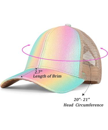 Girls Glitter Baseball Cap - High Ponytail Criss Cross Hat for Kids (Ages 5-15) - Multicolor Shiny Design - Buy Online on GoSupps.com
