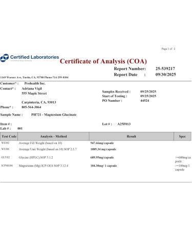 ProHealth Magnesium Glycinate with Magnesium and Glycine, Triple Third-Party Lab Tested, 90 Capsules - Buy Online on GoSupps.com