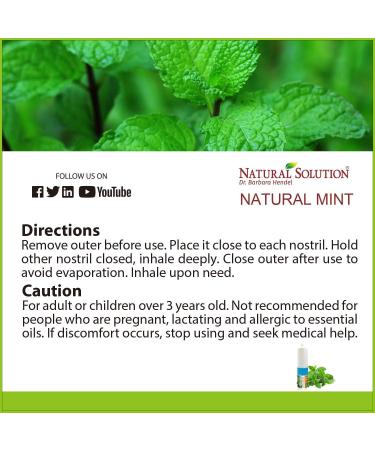 Natural Solution Nasal Inhaler, Infused with Pink Salt and Organic Mint Oil, Nose Cleaner, Cooling, Relaxing & Refreshing Aromatherapy Diffuser, 0.068oz | Pack of 3 (8206A-3PK) Natural Mint Oil Pack of 3 - Buy Online on GoSupps.com