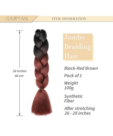 Gairyan Jumbo Braids Extensions - 60cm Ombre Synthetic Braiding Hair for Box Crochet Braids (Black & Red-Brown) - 100g 1 Piece - Buy Online on GoSupps.com
