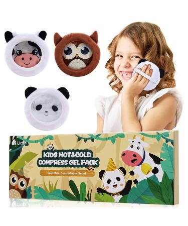 Lictin Boo Boo Ice Packs for Kids Reusable Hot Cold Kids Ice Pack with Handheld Straps and Soft Sleeves- Perfect for Injuries Pain Relief Fever Wisdom Teeth Swelling Headaches (Pack of 3)