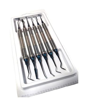 MYDLO Dental Composite Non-Stick Filling Instrument Kit In Stainless Steel Cassette (6 Pieces Blue Plasma Coated)
