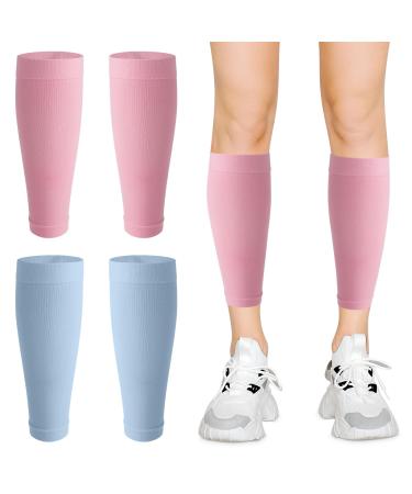 4Pcs Elastic Calf Compression Sleeves Relacement Uniform Size for Men & Women Calf Support Sleeves Shin Calf Support Footless Calf Compression Socks for Varicose Vein Calf Injury (Pink&Blue)