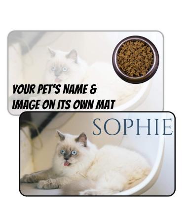Custom Cat Food Mats - Add Photo, Picture and Pet's Name - Personalized Food and Water Bowl Placemat for Dogs, Cats 12" x 22"