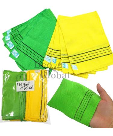 Buy Korean Style Bath Towels - 8PC Set (4 Yellow & 4 Green) with Real Peeling Glove & Body Washcloth | Perfect for Refreshing Showers - International Shipping Available - Buy Online on GoSupps.com