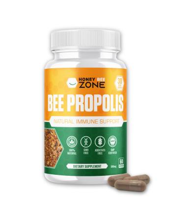 HONEYBEEZONE-Bee Propolis Capsules 100% Natural Energy and Immune Support Supplement | Non-GMO Gluten-Free 60 Easy-to-Swallow Veggie Capsules