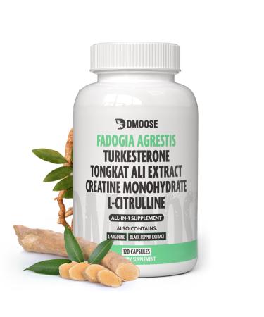 DMoose Fadogia Agrestis Supplement - All in One Formula for Testosterone Strength and Recovery - Non-GMO Gluten-Free Supplement with Fadogia Agrestis Tongkat Ali Turkesterone and Creatine