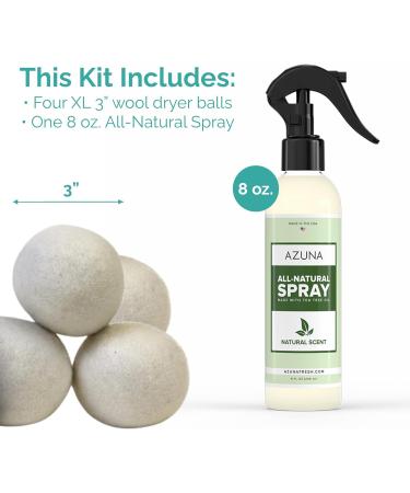 Azuna LaundryFresh Dryer Ball Kit | Organic Wool Dryer Balls - All-Natural Fabric Softener Eco-Friendly Dryer Sheet Alternative | Reusable & Long Lasting Reduces Wrinkles - Buy Online on GoSupps.com