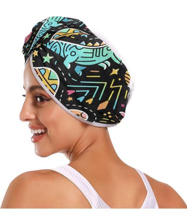 Cute Colorful Dinosaur Hair Towels 2 Pack | Super Absorbent Quick Dry Turbans for Women & Girls - Buy Online on GoSupps.com