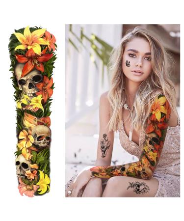 SOOVSY Extra Size Full Arm Temporary Tattoo: Skull Wolf Angel Floral Butterfly Half Arm Shoulder Design for Men & Women - Color-02 - Buy Online on GoSupps.com