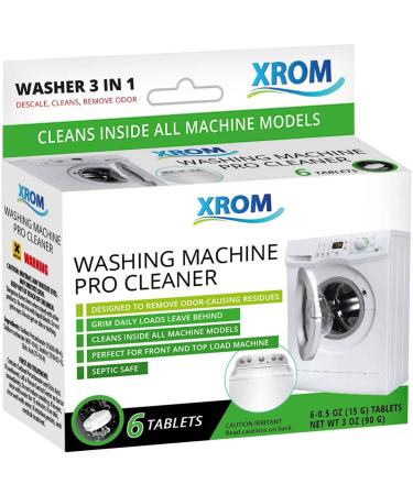 XROM Natural Washer Cleaner 3 in 1 Formula - Removes Odors, Limescale & Detergent Build-Up, Removes Hard Water Stains, For Front and Top Load, 6 Ct (Original)