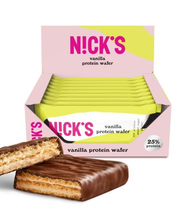 Nicks protein wafer bar vanilla |25% protein |203 calories |Low carb protein bar chocolate snacks without added sugar gluten -free (9 protein bar x 40g) vanilla 40 g (9 Pack)