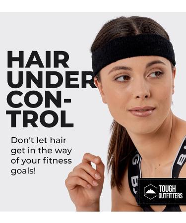 Sweatbands Set - Head & Wrist Sweat Bands for Sports & Gym - Terry Cloth Headband & Wristbands for Men & Women - Stretchy Cotton - Black - Buy Online on GoSupps.com