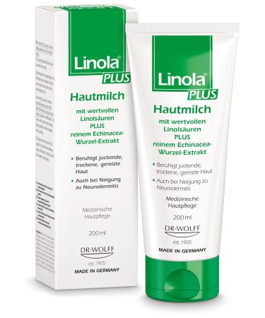 Linola plus skin milk - 1 x 200 ml - body lotion for itchy dry irritated and pending skin |Body lotion that moves in quickly and reduces reddening of the skin