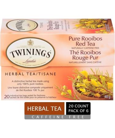 Twinings Pure Rooibos Red Individually Wrapped Tea Bags | Naturally Caffeine-Free | 20 Count (Pack of 6) | Enjoy Hot or Iced Pure Rooibos Red 20 Count (Pack of 6) - Buy Online on GoSupps.com