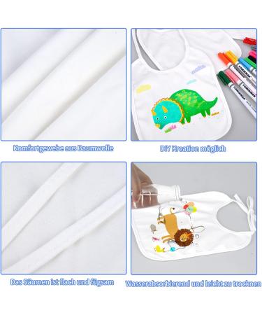 Faburo 12 Pack Baby Bibs - Double-Sided Cotton 14 Colored Textile Pens & 5 Paint Stencils - Ideal for Baby Shower Parties - 20x24cm White Bibs - Buy Online on GoSupps.com