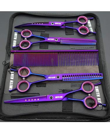 Professional 7.0 inch Dog Grooming Scissors Set - Straight, Thinning, Curved, Chunkers, Comb - 5pcs - Right-Handed Purple - Buy Online on GoSupps.com