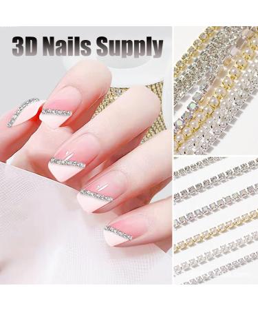 Nail Art Chains 6 Strips Gold Silver Rhinestone Pearl Metal Chains Nail Art Charms Punk Nail Decorations Nail Art Studs for Women Girls Manicure Design DIY Crafts - Buy Online on GoSupps.com