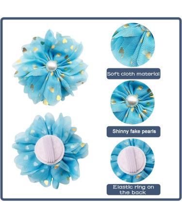 BIPY 16PCS Dog Collar Flowers and Bows Fake Pearls Rhinestone Collar Charms Slides for Dogs Cats Puppy Small Medium Dog Spring Summer Wedding Birthday Party Grooming Accessories Blue - Buy Online on GoSupps.com