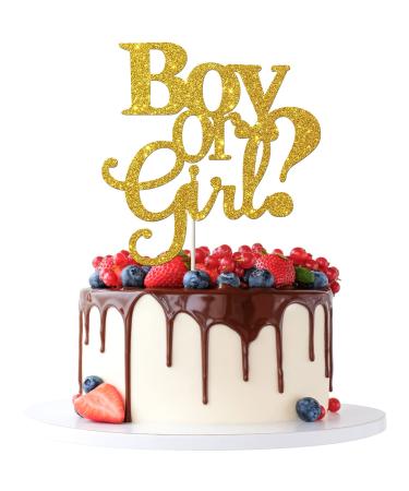 Tenhaisi Boy or Girl Cake Topper Boy and Girl Baby Shower Party Supplies Decor Gender Reveal Party Decoration Gold Glitter